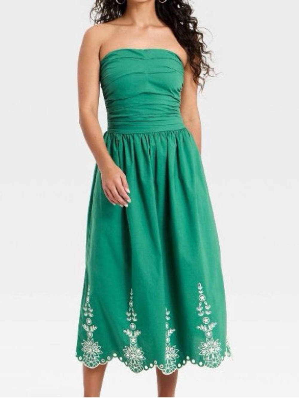 Universal Thread Green Strapless Midi Dress with White Embroidery NWT Small